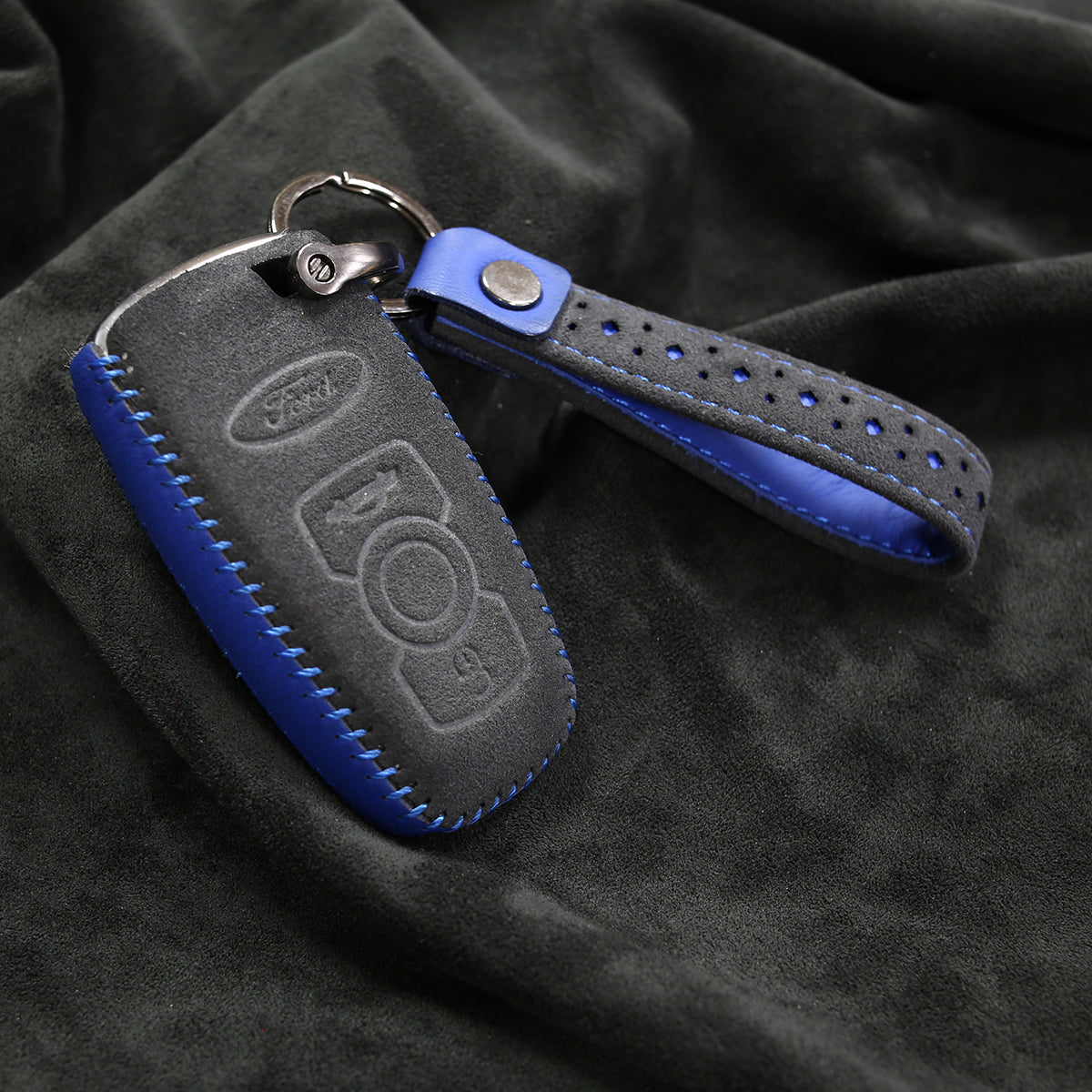 Carbon Fiber Style Flip Key Fob Cover Case With Keychain For Ford F150 Ecosport Everest Ranger