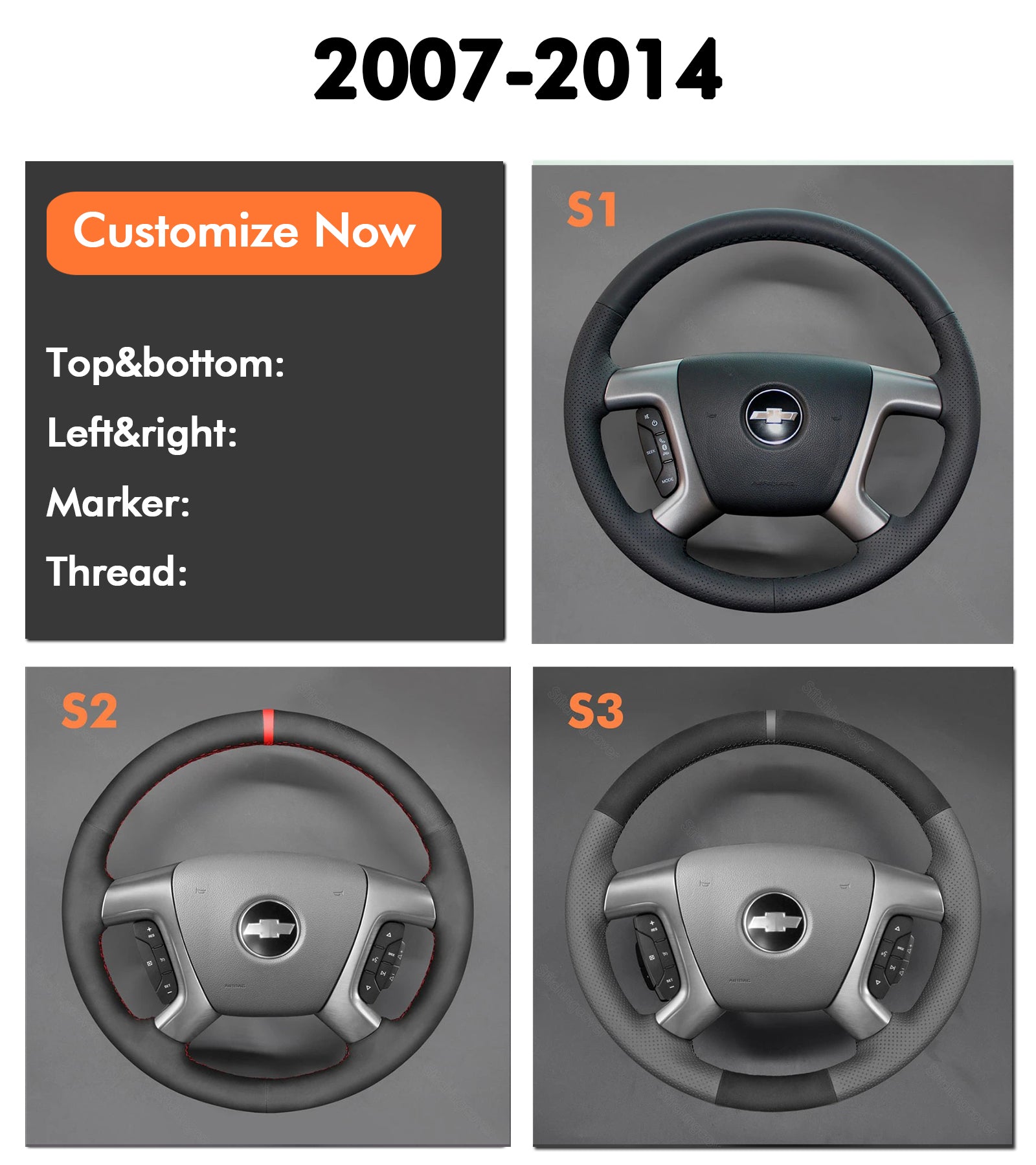 USA Warehouse Steering Wheel Cover for Chevrolet Chevy Silverado 1500 2500 3500 Tahoe Suburban Blazer 2019-2024