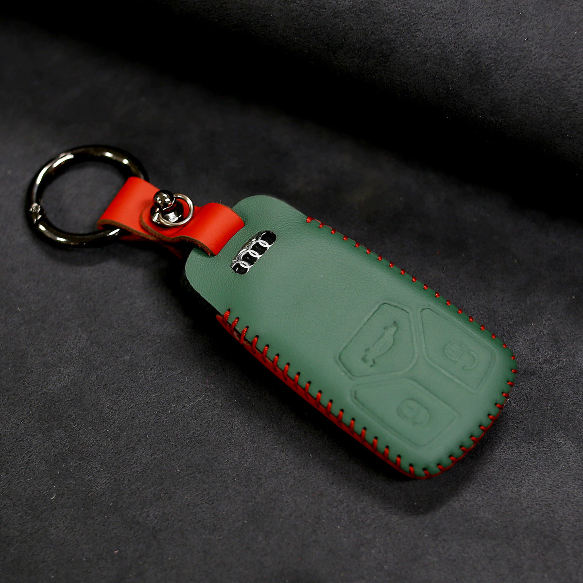Heavy-Duty Key Fob Cover With Leather Strap For Audi A1 A3 A4 A5 A6 Q3 Q5 Q7 TT S3 R8 - Zinc Alloy & Microfiber - View #10