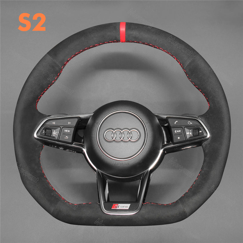 MWANT Black Quilted Embossing Alcantara Car Steering Wheel Cover for Audi  A3 A5 RS 3 RS 5 S3 S4 S5
