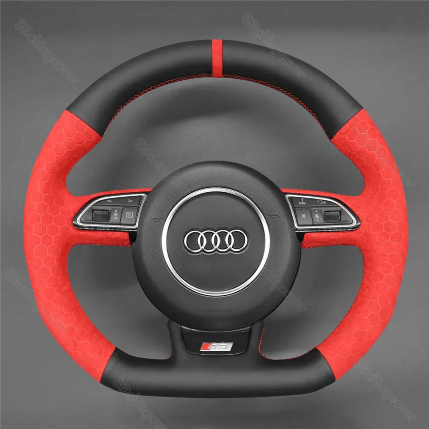 MWANT Black Quilted Embossing Alcantara Car Steering Wheel Cover for Audi  A3 A5 RS 3 RS 5 S3 S4 S5