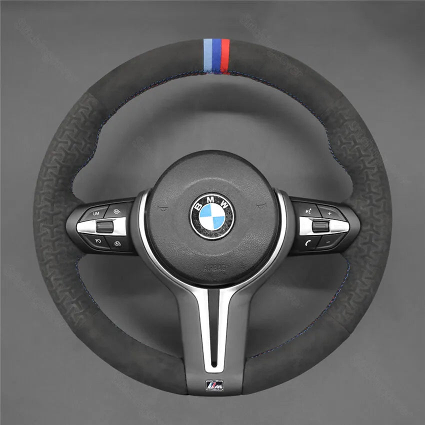 BMW e46-X 5-X 3 real black leather steering wheel cover Seams Customize  Skin Customize