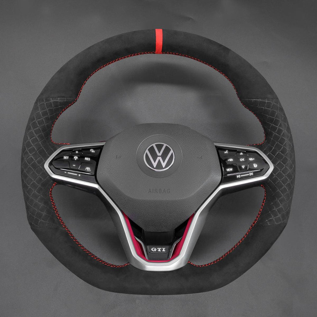 Embossed alcantara steering wheel cover for vw mk8 gti