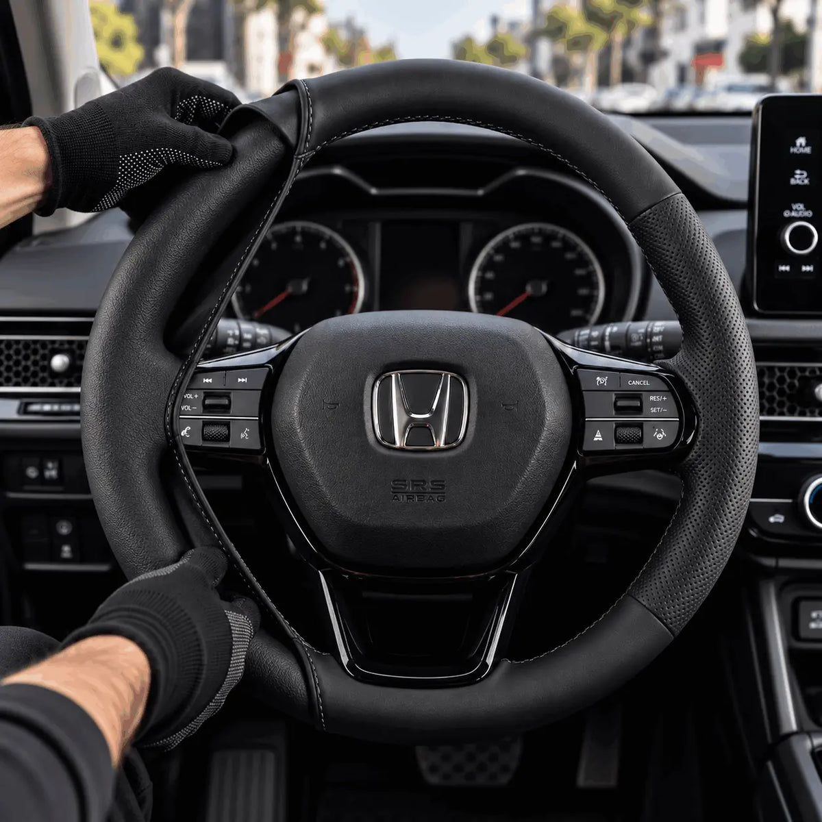 Factory rubber steering wheel upgraded with premium leather