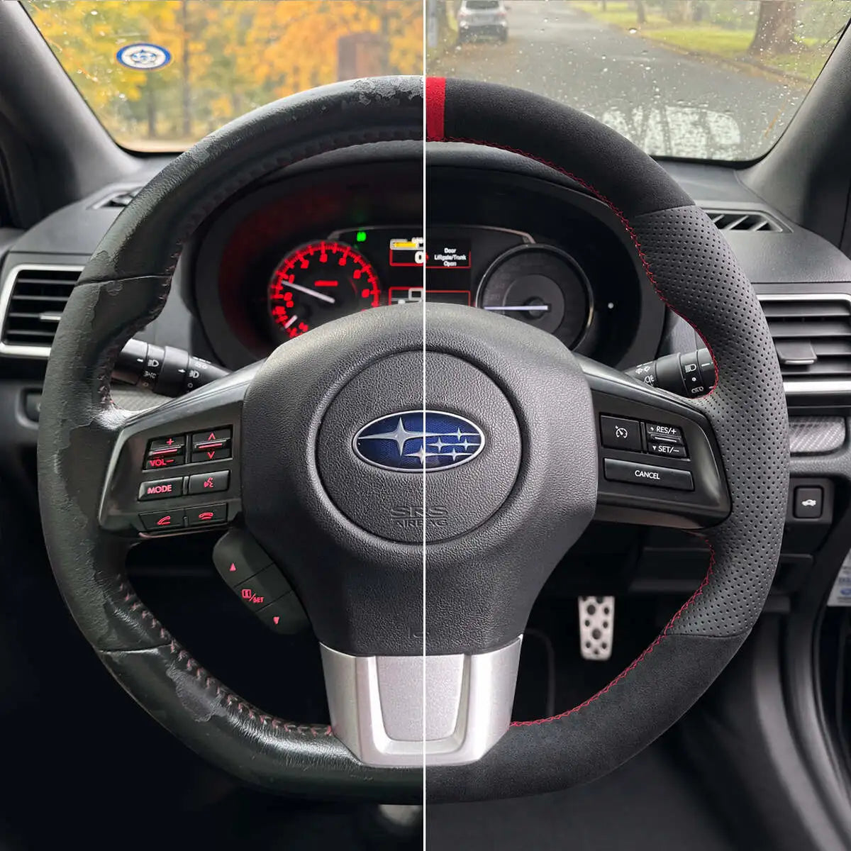 Worn steering wheel restored with a premium leather wrap