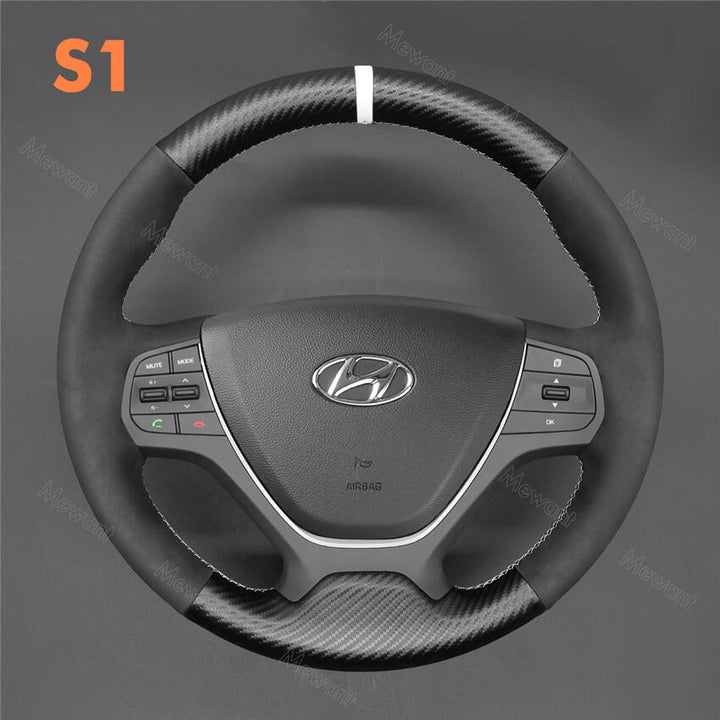  MEWANT Steering Wheel Cover Wrap for Hyundai i10 2013-2020 /  i20 2015-2020 Custom Version Hand-Stitched Made of Suede and Carbon Fiber :  Automotive