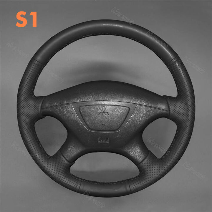 BLACK LEATHER STEERING WHEEL COVER FITS MITSUBISHI GALANT 95-13 | DIFF  STITCH